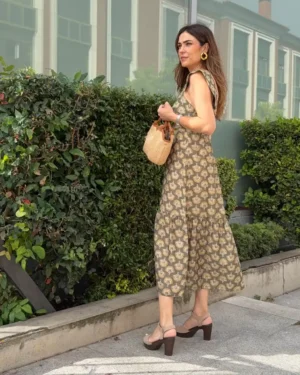 Vestido estampado Abanico verde oliva